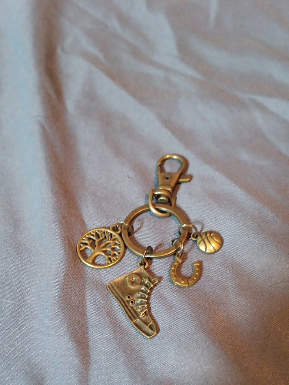 Antique Bronze Key Chain with Sneaker, Tree , Horseshoe , and Basketball Charms